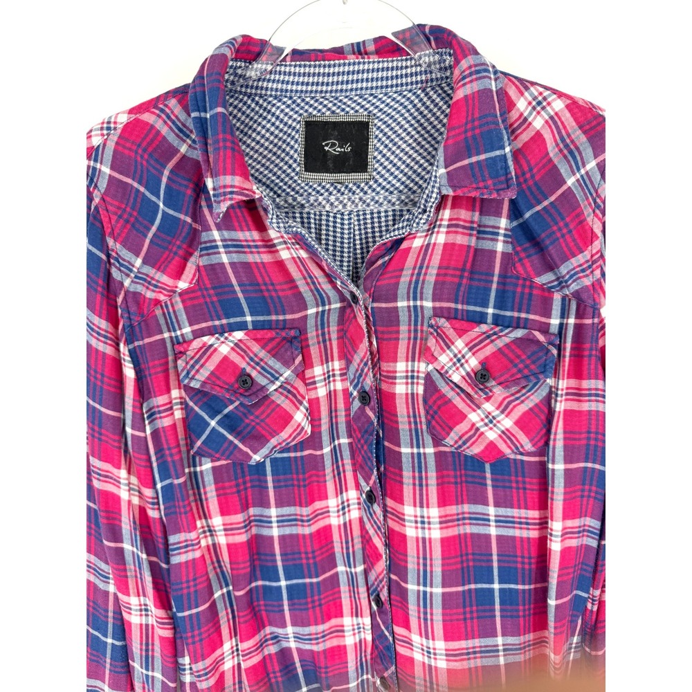 Rails Womens Pink Blue Plaid Tencel Rayon Button Down Western Shirt Medium - Picture 2 of 8